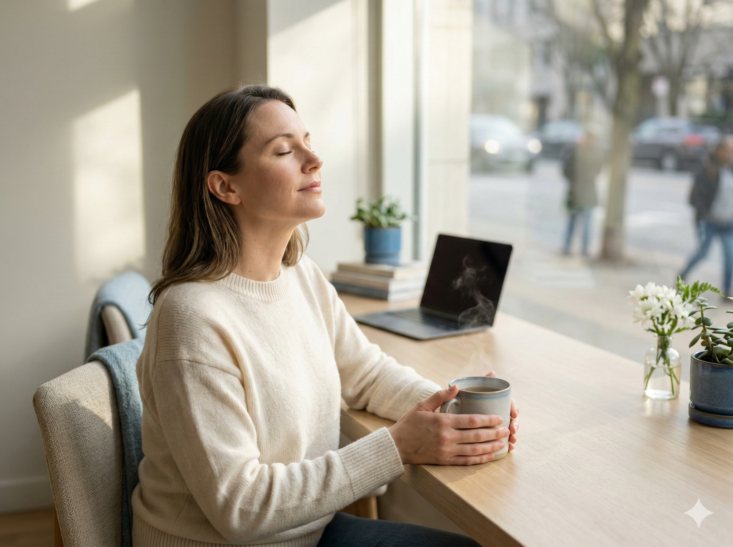 Persona realizando una pausa activa y respiración profunda para reducir la ansiedad