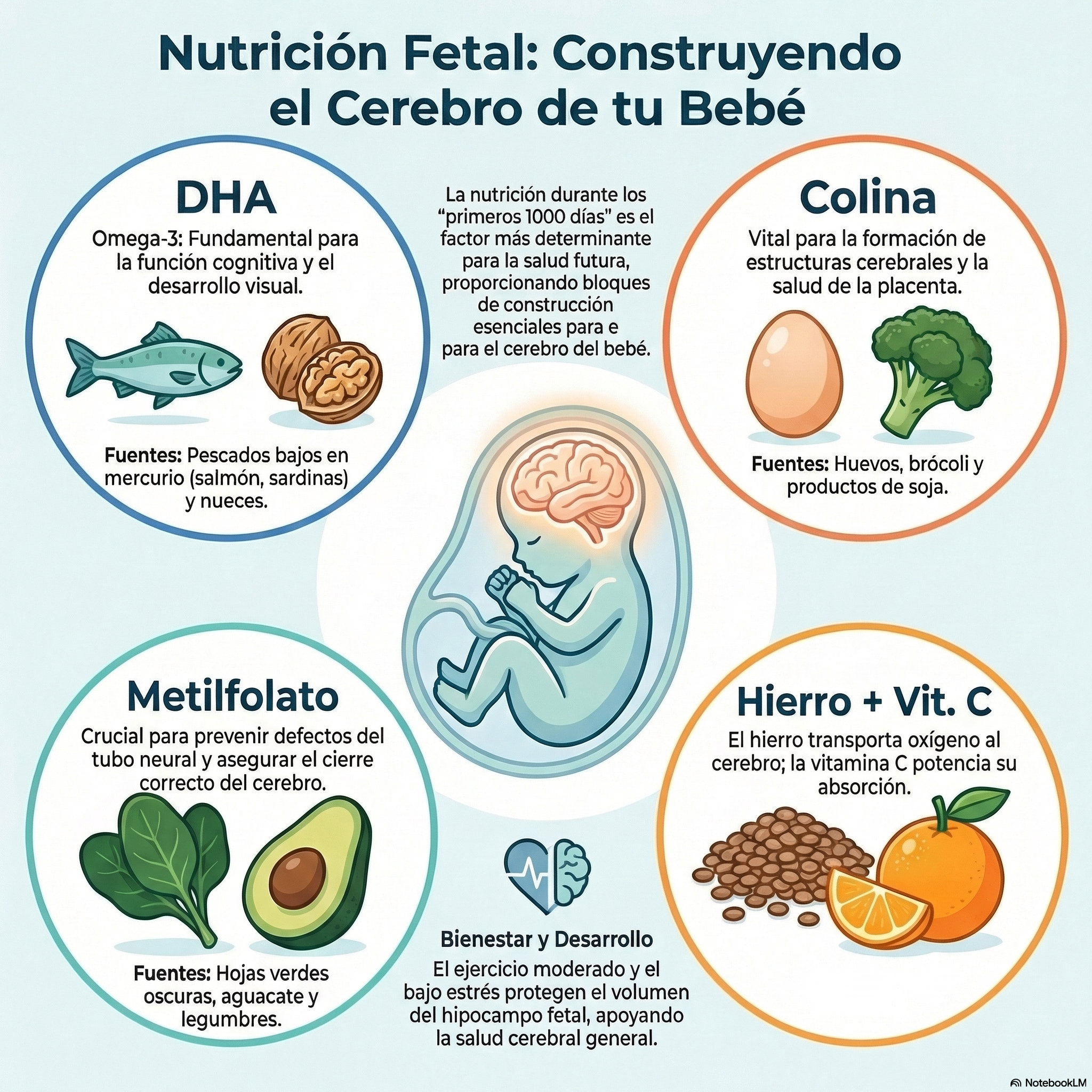 Esquema visual sobre nutrición fetal y desarrollo cerebral