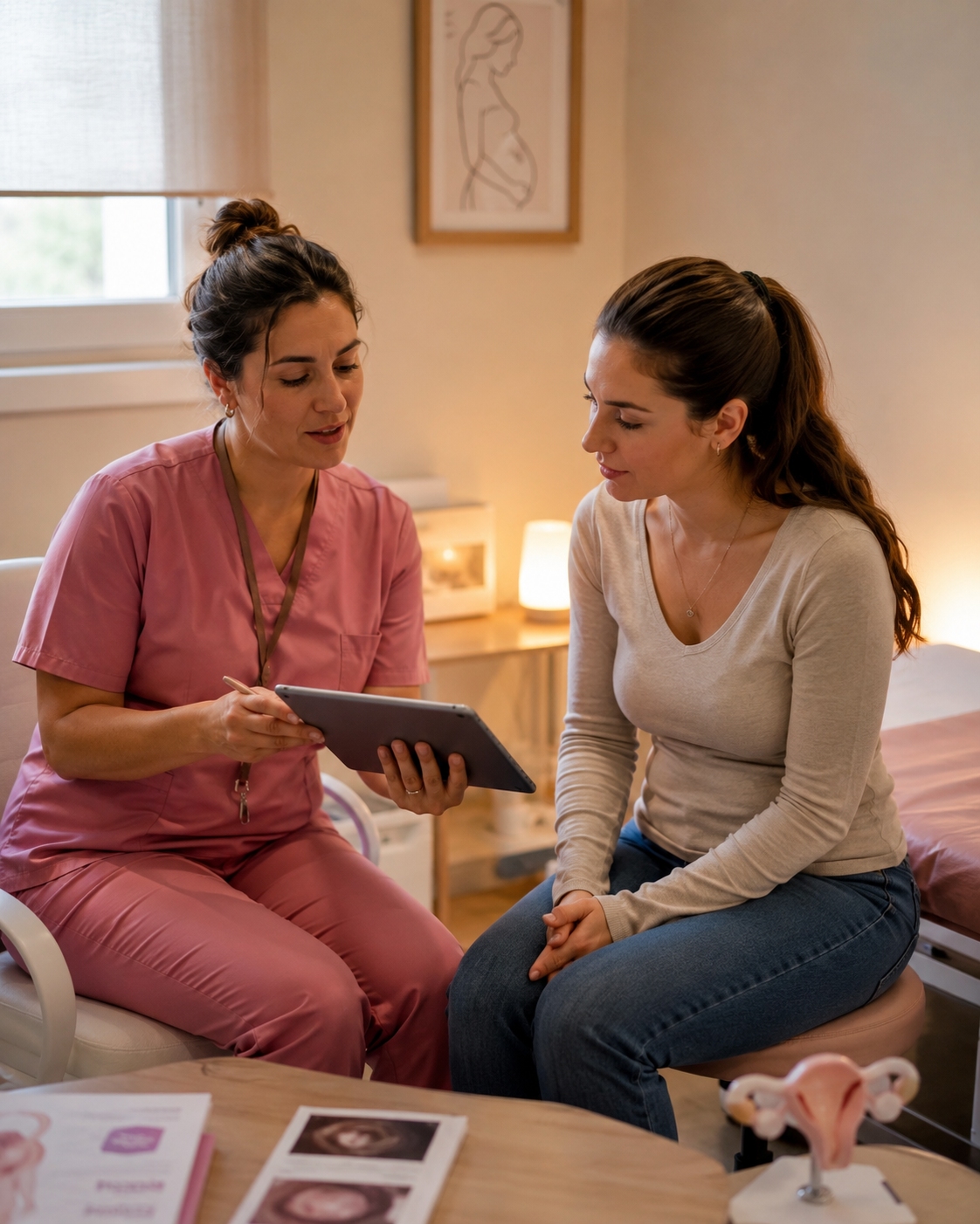 Matrona conversando con una paciente durante una consulta de salud sexual y reproductiva